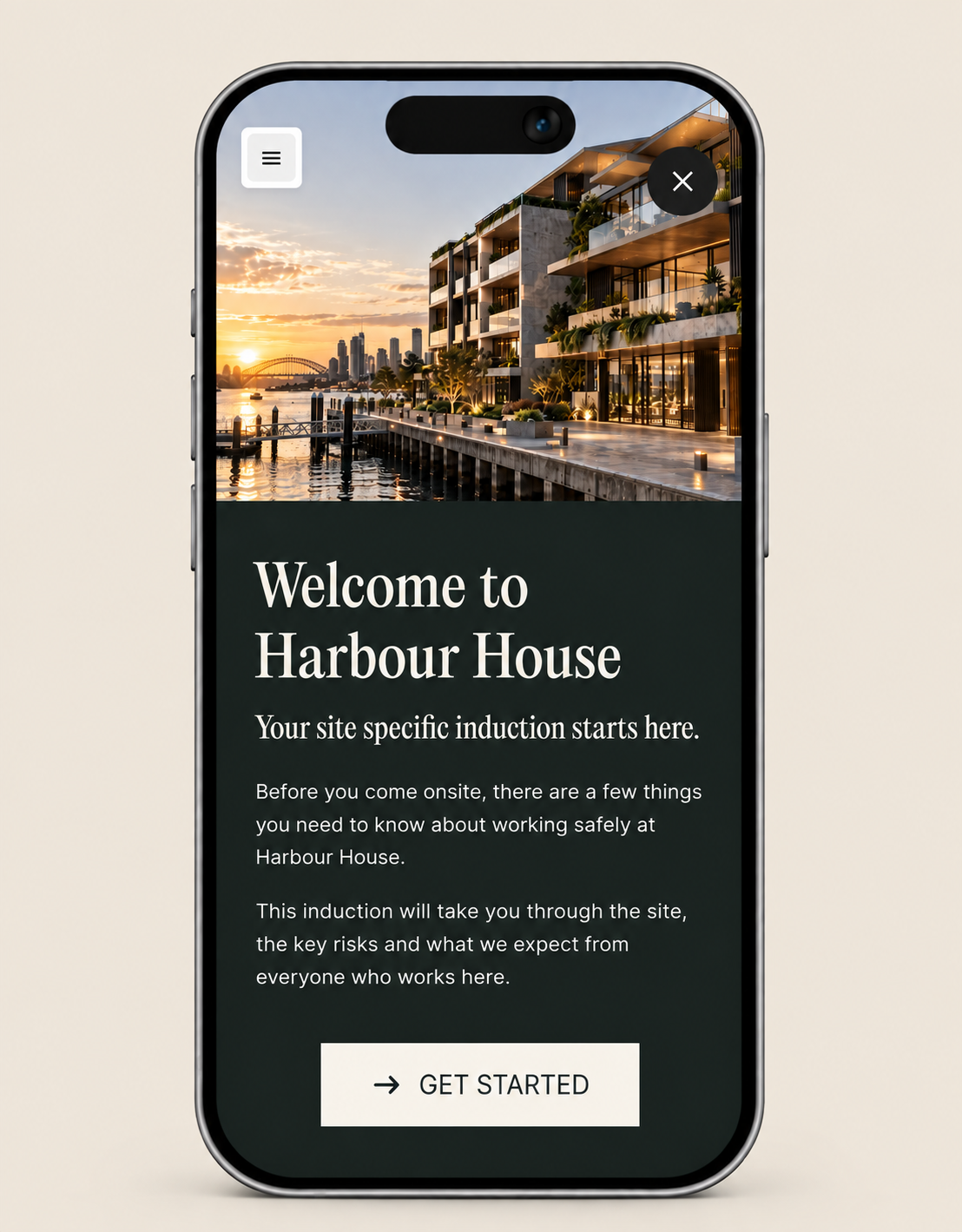 Site specific induction, viewed on mobile